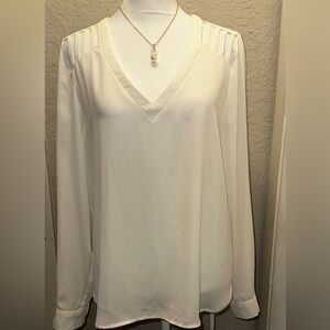 Lily White Cream Satin V-Neck Blouse